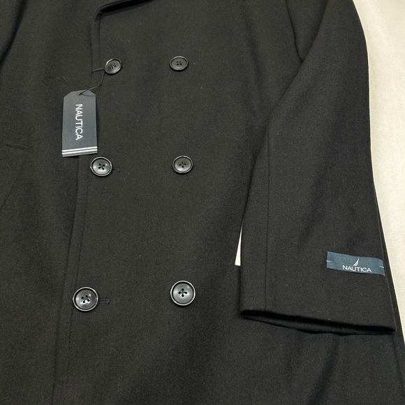 Nautica Double Breasted Overcoat Mens 44R Large Black‎ Classic-Fit Wool $395 - Picture 5 of 13